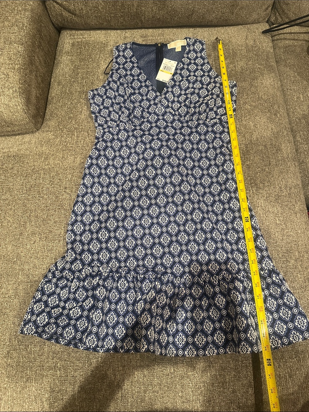 Michael Kors Navy and White Sleeveless Printed Midi Dress - Picture 5 of 5